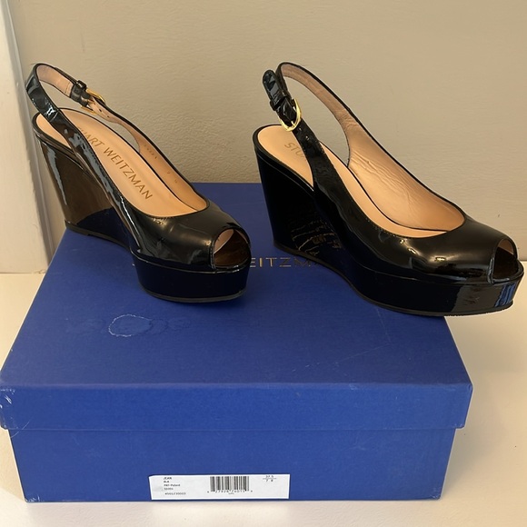 Stuart Weitzman Jean Black Patent wedge shoes. Size 37.5 US7B. - Picture 6 of 6